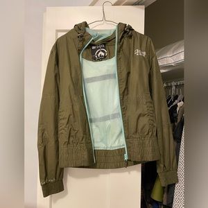 Green rain jacket